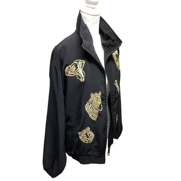 Vintage Black Gold Embroidered Safari Animal Jacket Size M Statement Bomber - Picture 5 of 13